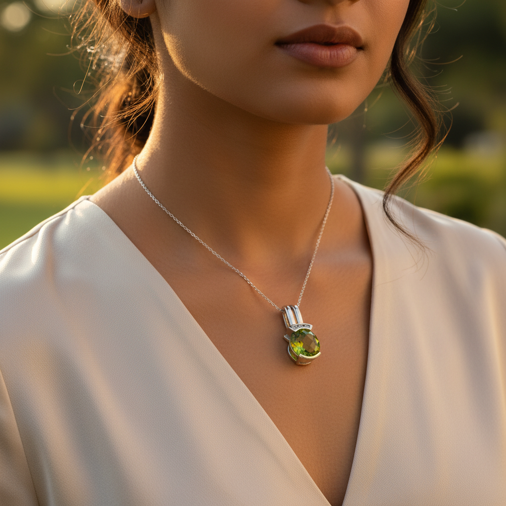 925 Silver Peridot Pendant for Women | Green Gemstone Jewelry