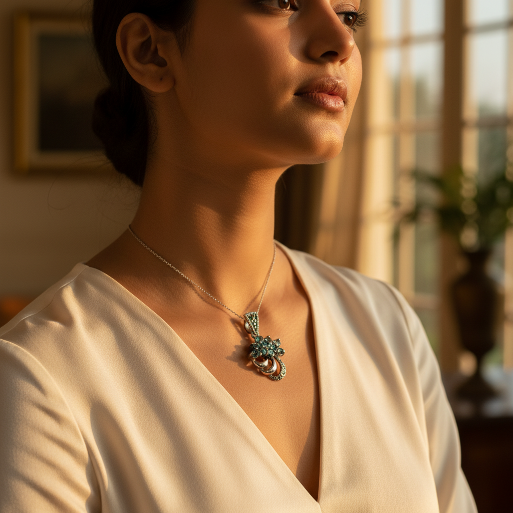 925 Silver Gemstone Flower Pendant for Women | Elegant Jewelry