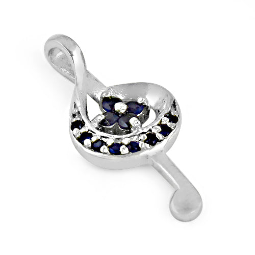 925 Silver Treble Clef Pendant with Blue Sapphires | Music Jewelry