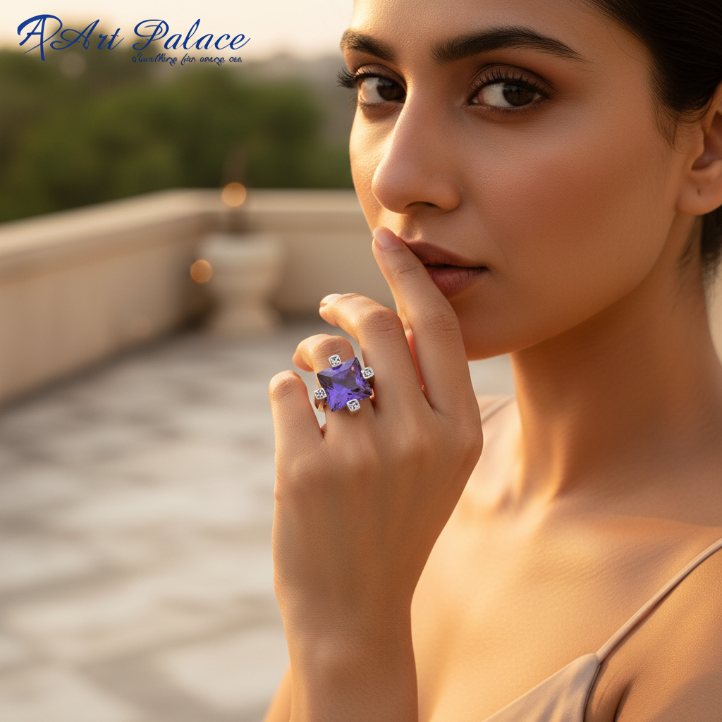 Silver Square Amethyst Ring for Women | Gemstone Jewelry