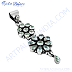 Load image into Gallery viewer, 925 sterling silver aquamarine floral pendant necklace with blue-green gemstones
