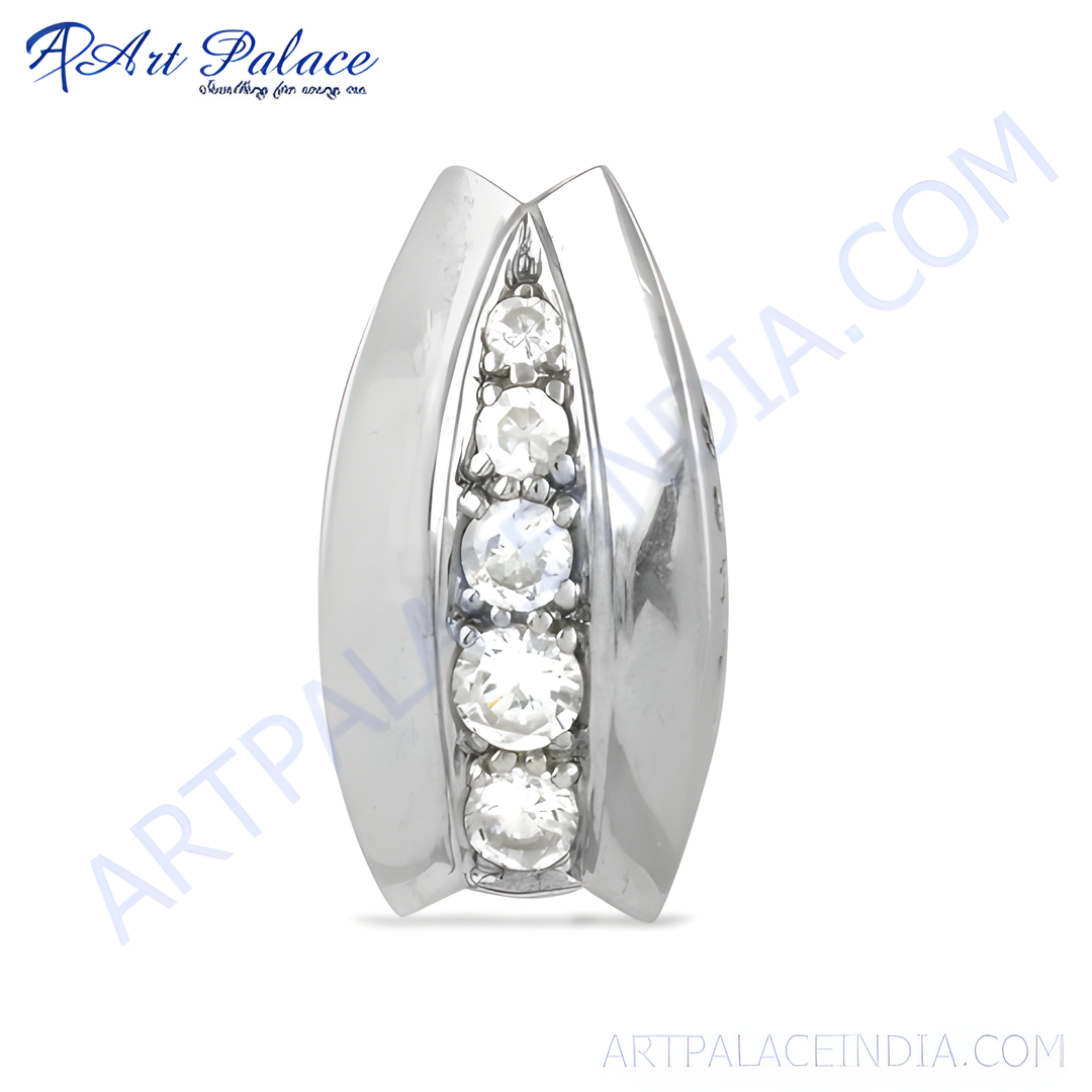 Sterling silver pendant with a row of clear cubic zirconia stones.