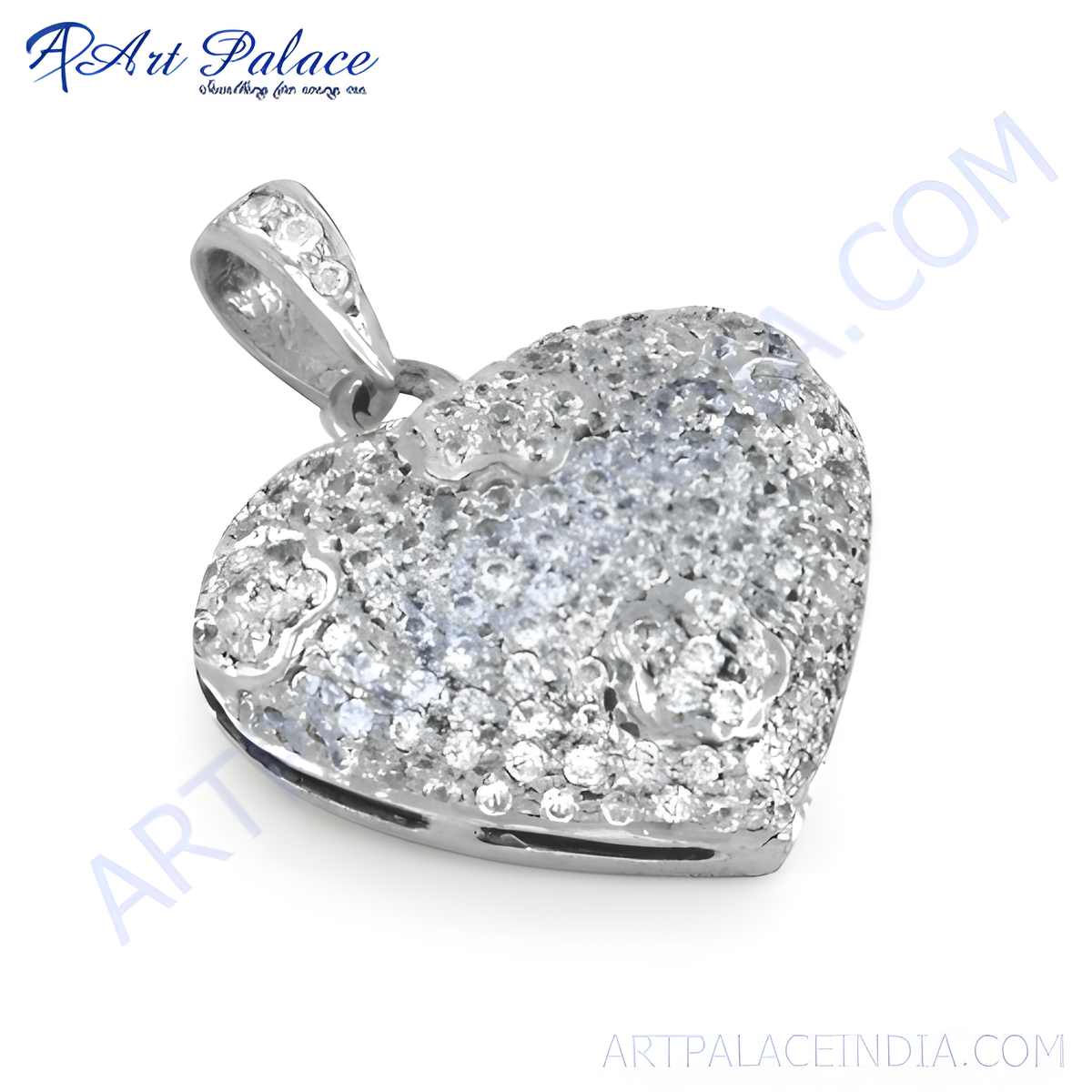 925 sterling silver heart pendant encrusted with sparkling cubic zirconia stones for women