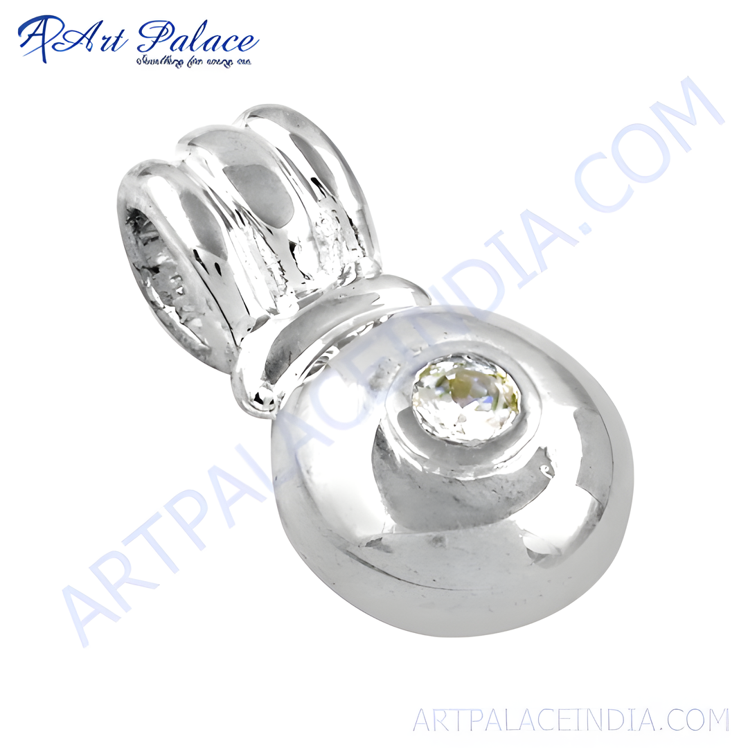 925 sterling silver pendant with a round, clear cubic zirconia gemstone, perfect for gifts