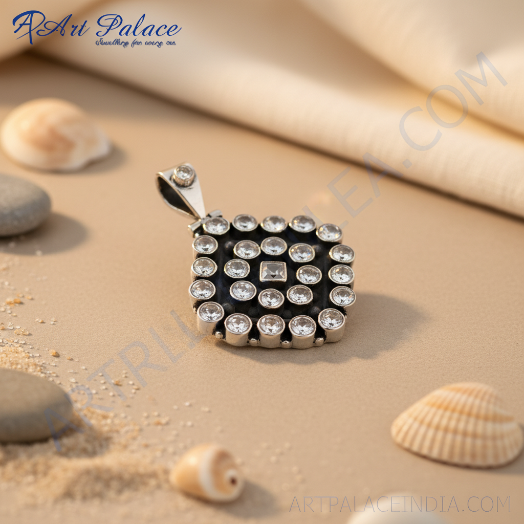 925 Silver Cubic Zirconia Pendant | Square Jewelry for Women