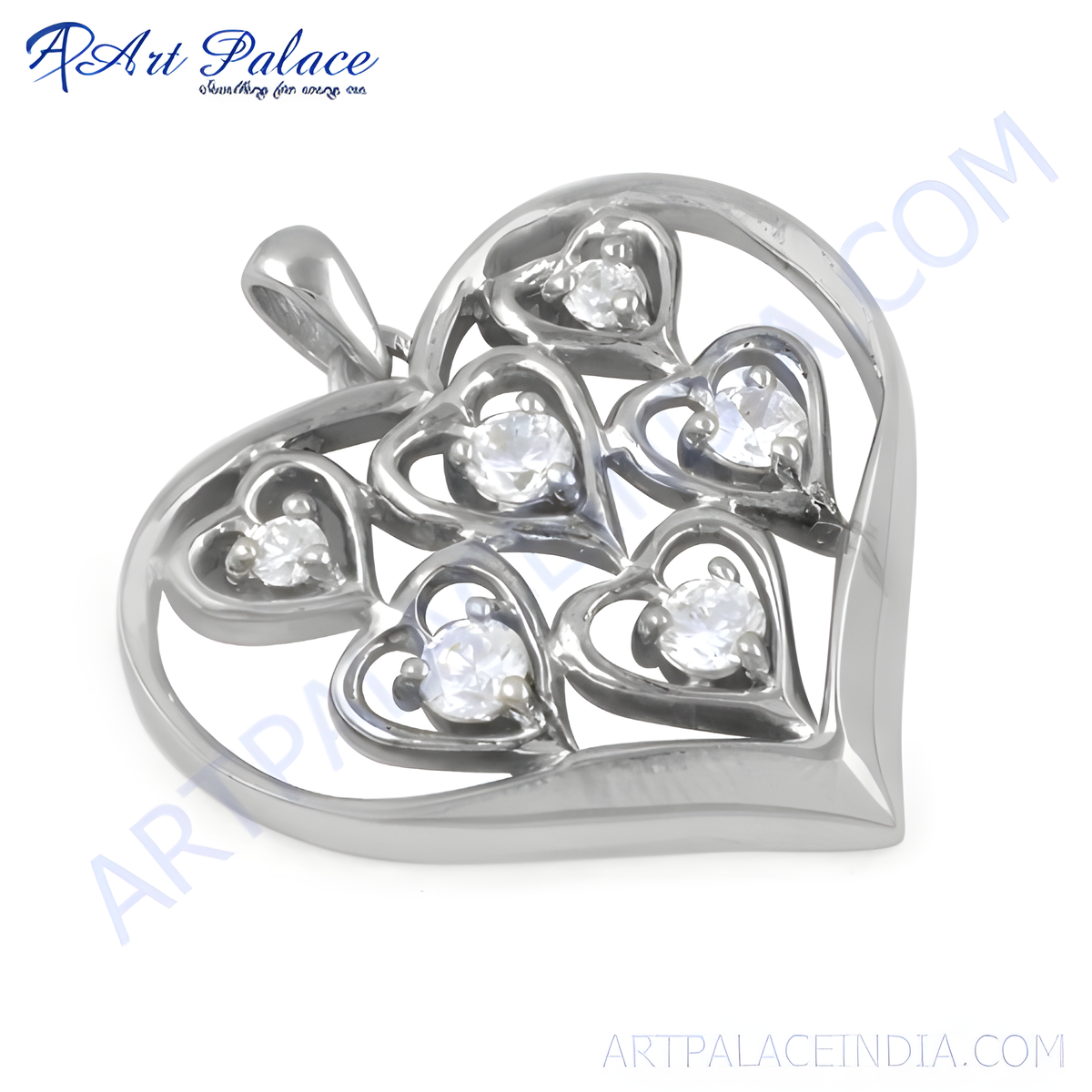 Sterling silver heart pendant with multiple diamonds, perfect for gifting and everyday wear