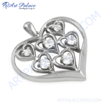 Load image into Gallery viewer, Sterling silver heart pendant with multiple diamonds, perfect for gifting and everyday wear.
