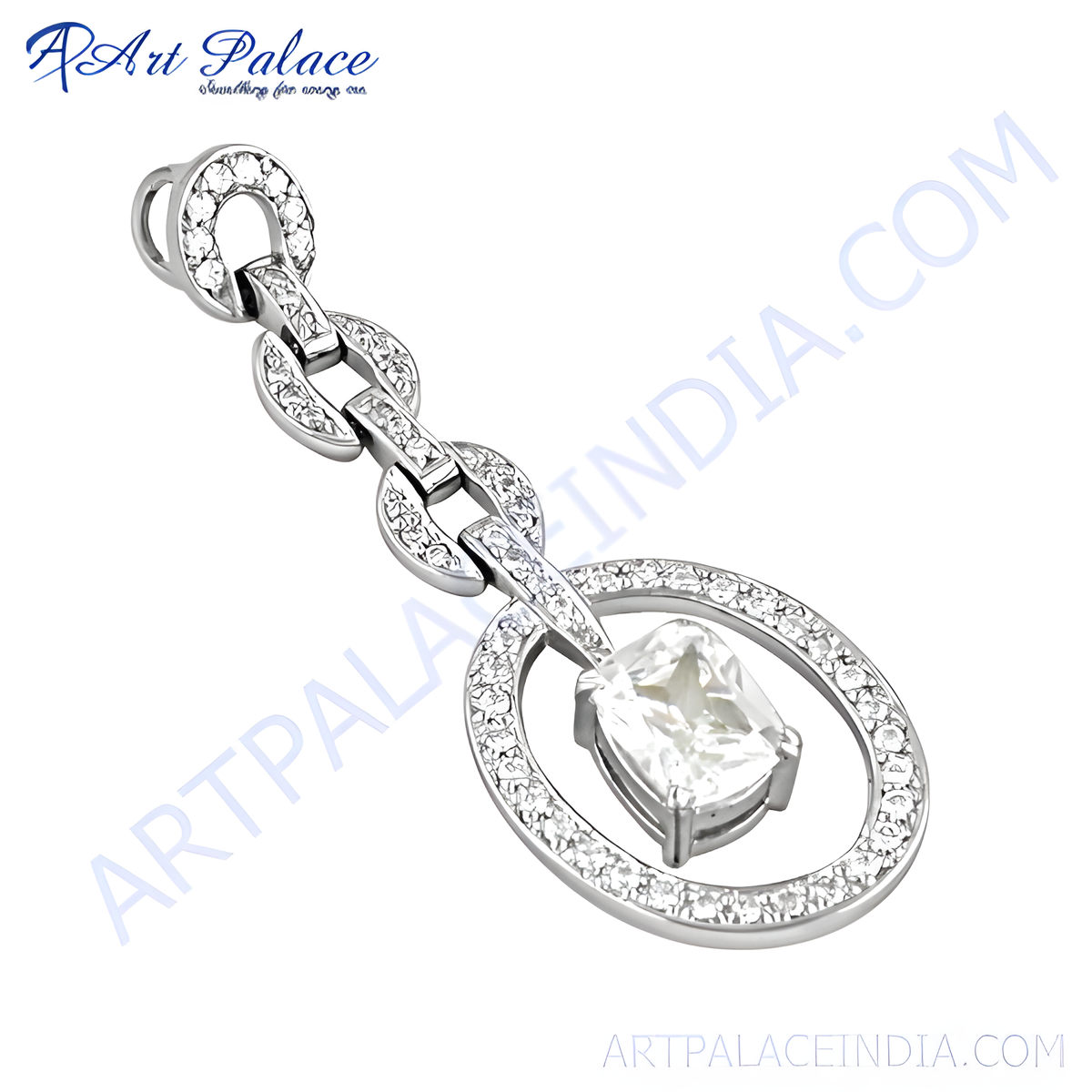 Sterling silver pendant with a large, clear cubic zirconia gemstone, perfect for women's fashion jewelry