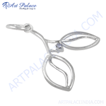 Load image into Gallery viewer, 925 sterling silver leaf pendant with a subtle gemstone, a modern minimalist design.
