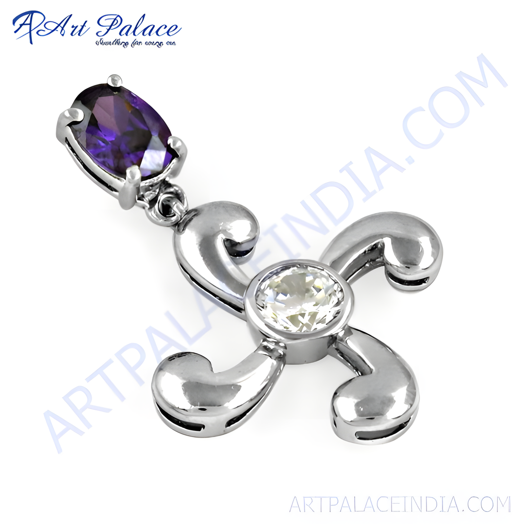 925 sterling silver pendant with a purple amethyst gemstone for women. Elegant and stylish design.