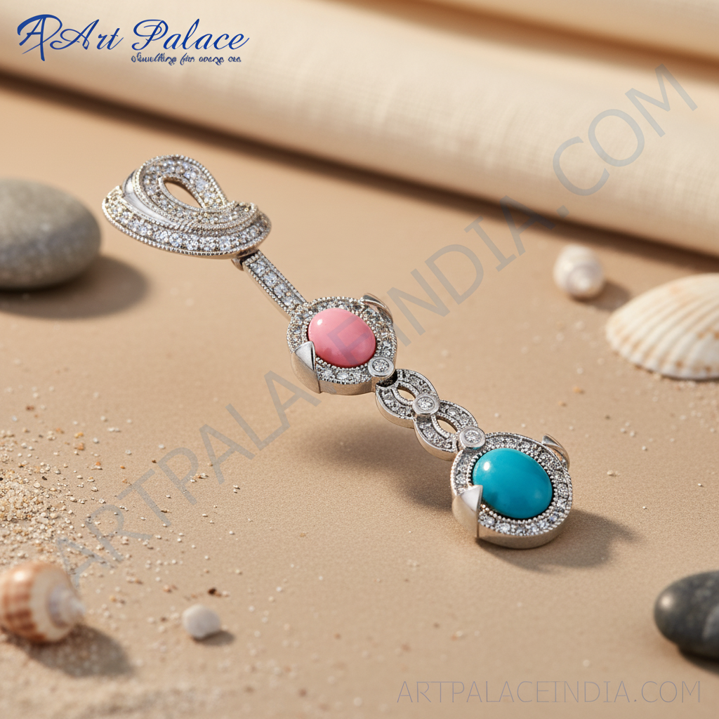 925 Silver Pendant with Pink and Blue Gemstones | Women's Jewelry