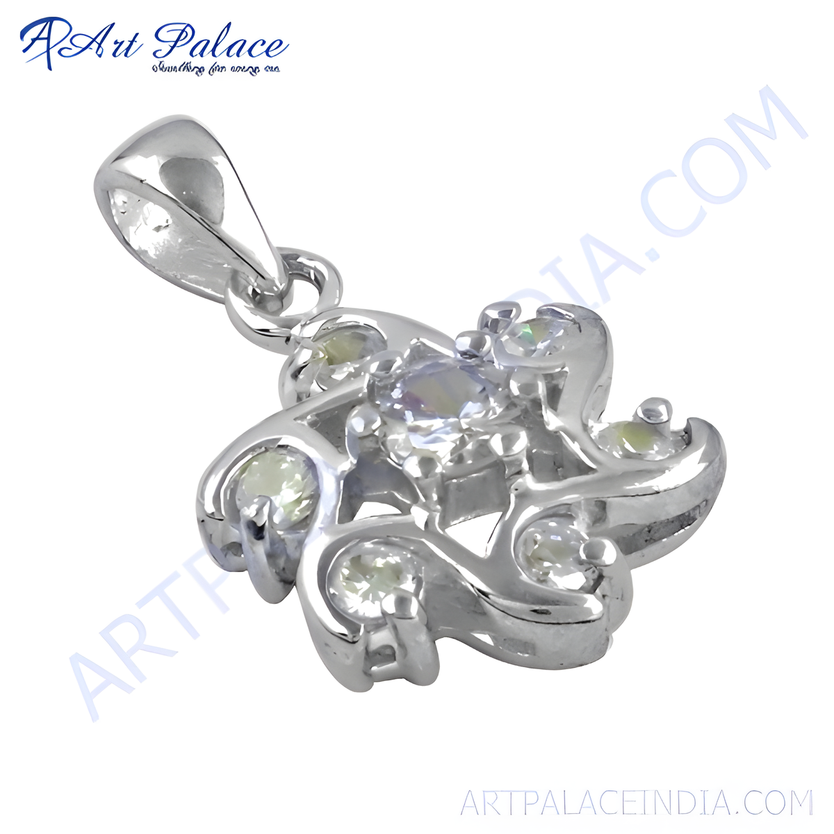925 sterling silver flower pendant with sparkling cubic zirconia gemstones