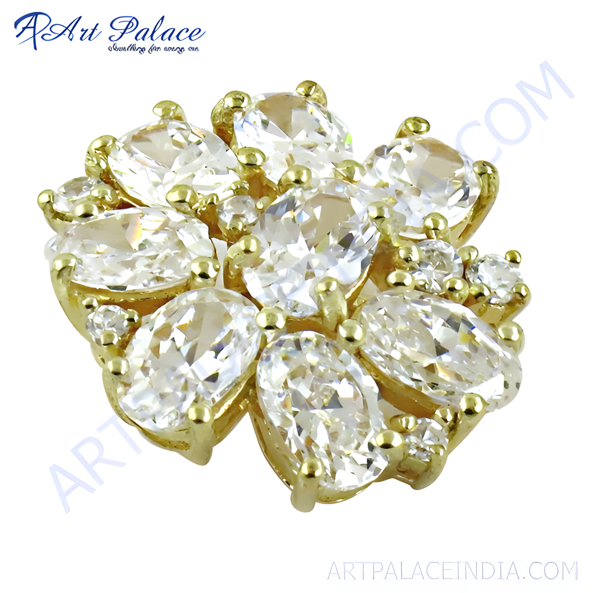 Gold plating flower stud earrings with sparkling white cubic zirconia stones, perfect for adding elegance