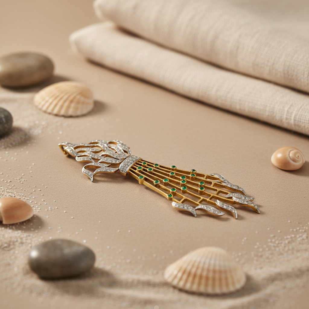 gold plating Emerald Diamond Brooch | Luxury Jewelry for Women