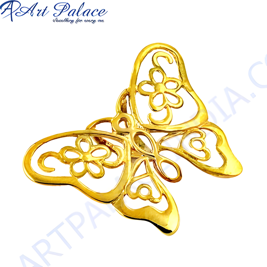gold plating butterfly pendant with intricate openwork design on white background, ideal for women's jewelry gifts.