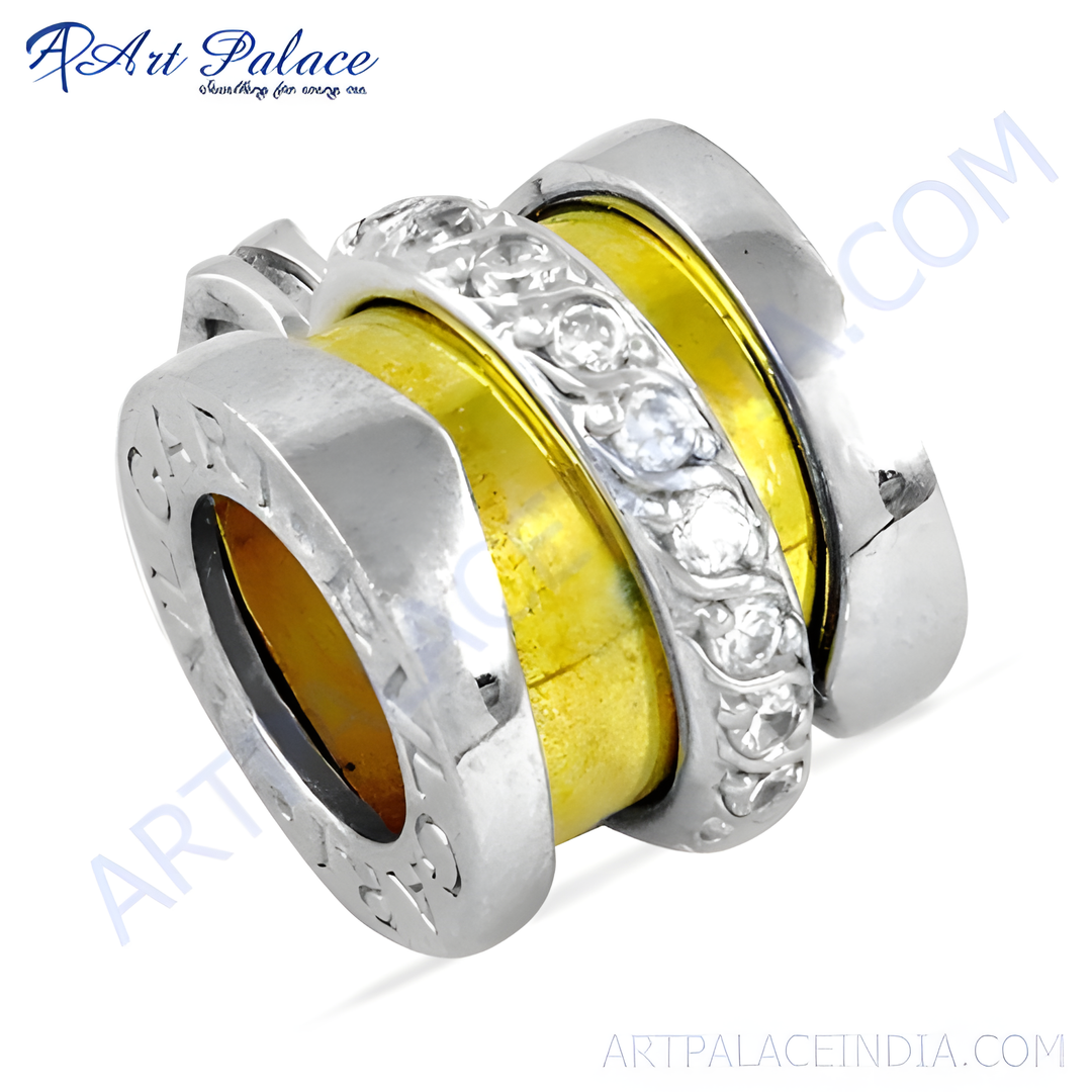 Silver and gold plating charm bead with cubic zirconia stones, perfect for bracelets and necklaces.