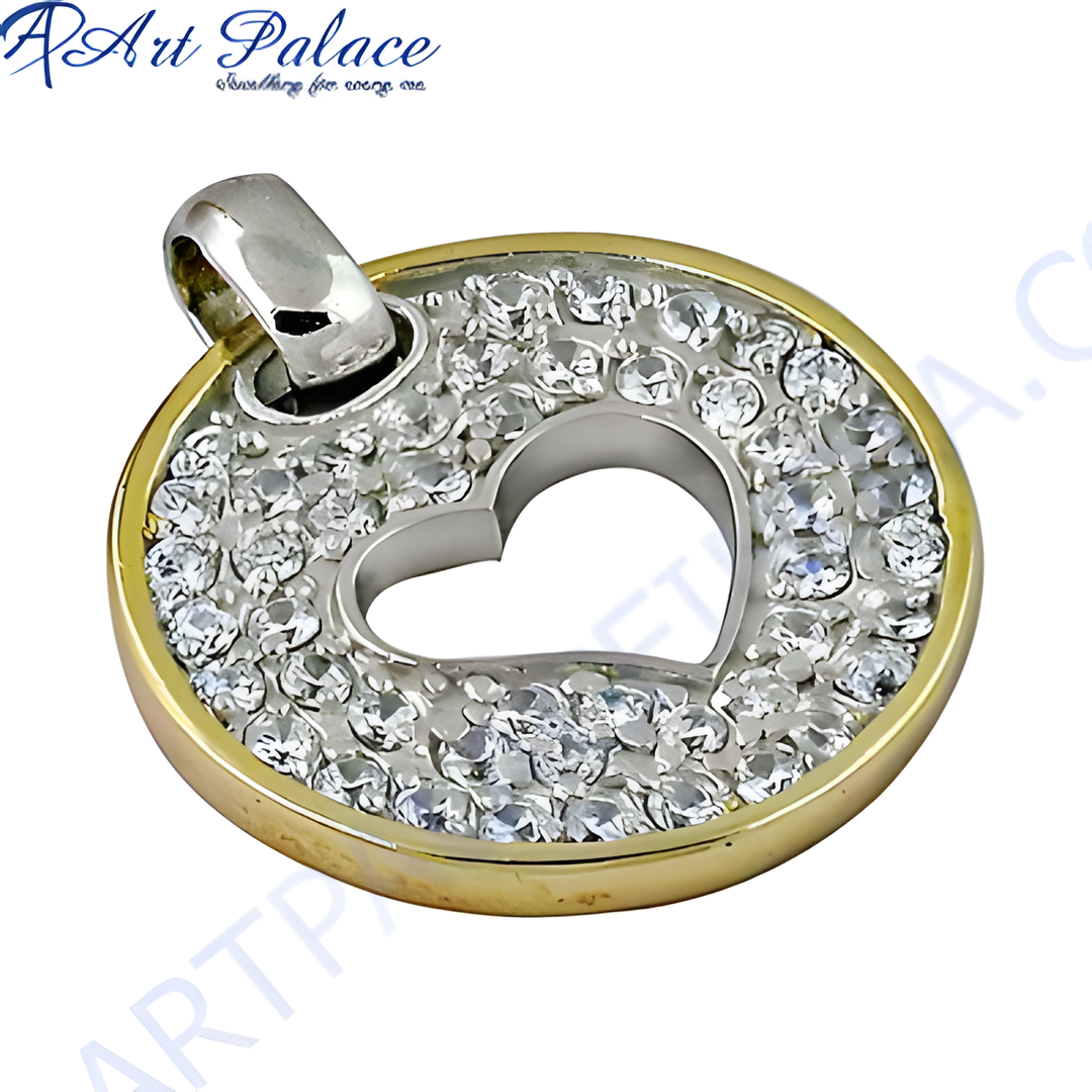 gold plating and silver heart pendant necklace with crystal accents for women. Daily wear jewelry.