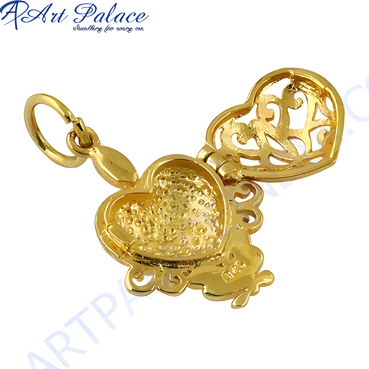 18k gold heart locket pendant necklace on a white background, open to reveal interior