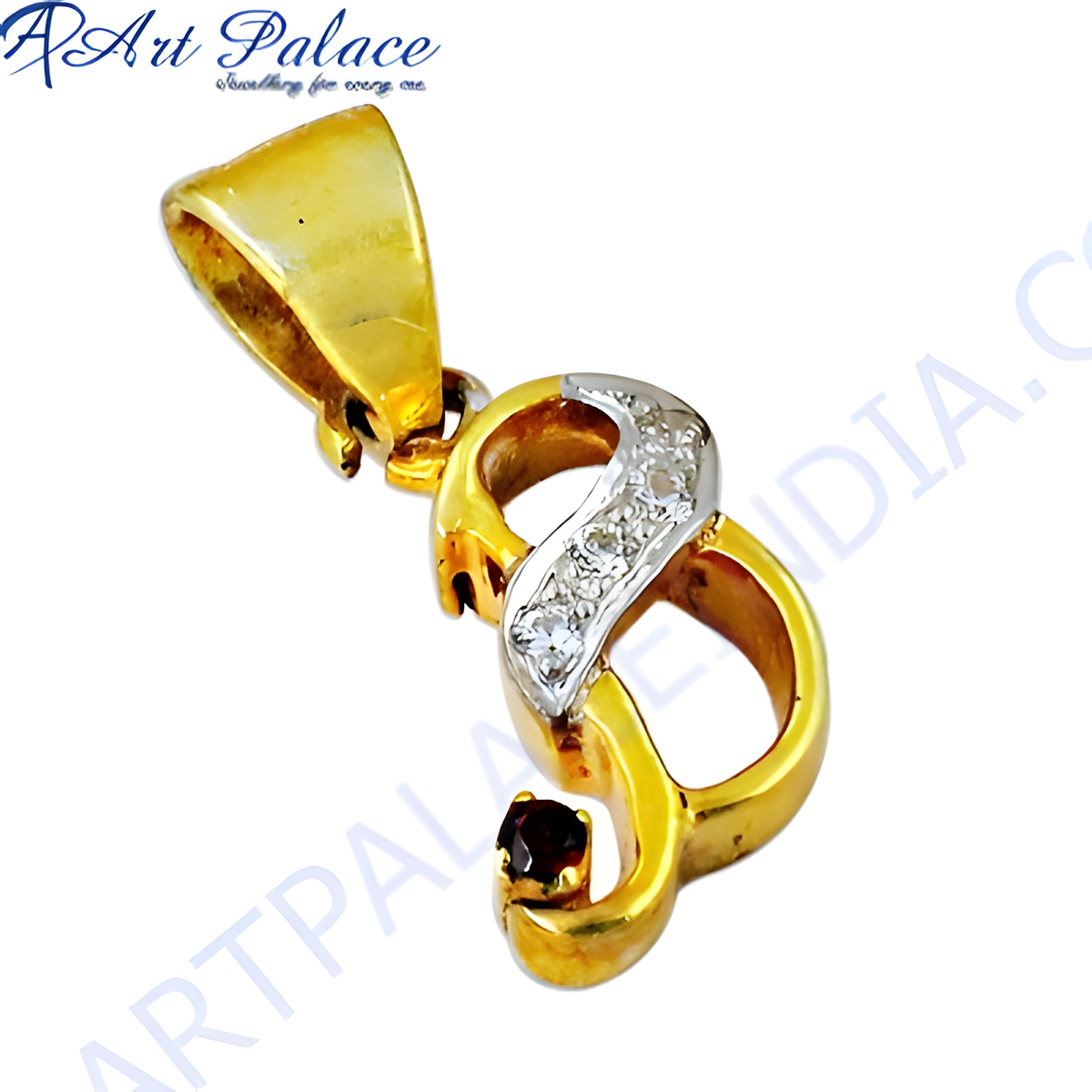 Gold plating letter s pendant with diamond accents and a red garnet gemstone, perfect for gifting