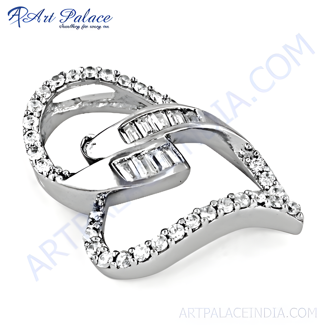 Silver pendant with sparkling cubic zirconia stones, ideal for women's fashion jewelry.