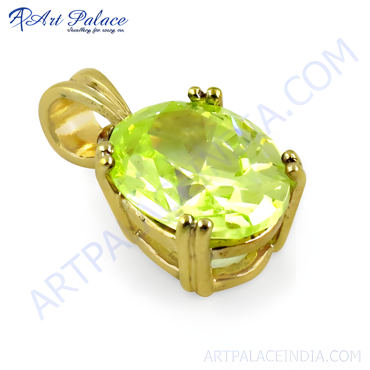 Gold plating pendant with a large, oval cut peridot gemstone, showcasing the vibrant green color and brilliance