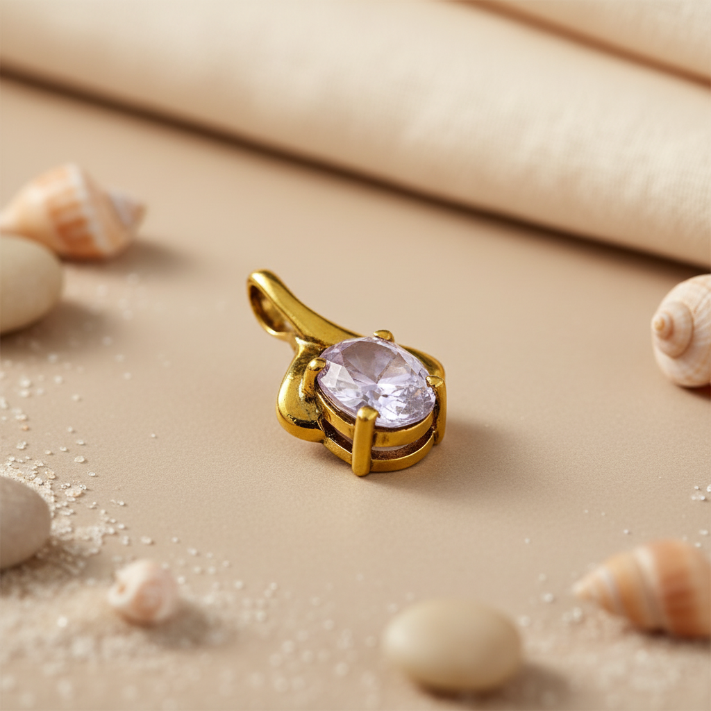 gold plating Oval Stone Pendant for Women | Daily Wear Necklace