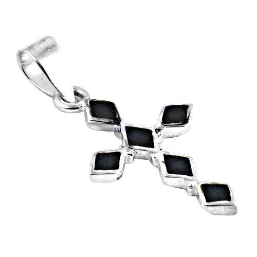 925 silver black enamel cross pendant for women