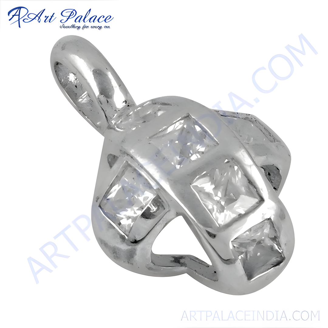 925 sterling silver cubic zirconia pendant. Silver pendant with square-cut cubic zirconia stones.