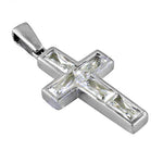 Load image into Gallery viewer, Silver Cross Pendant with Baguette CZ | Religious Jewelry for Women
