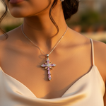 Load image into Gallery viewer, 925 Silver Pink &amp; Yellow Gemstone Cross Pendant for Women
