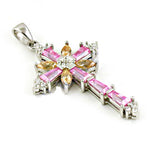Load image into Gallery viewer, 925 Silver Pink &amp; Yellow Gemstone Cross Pendant for Women
