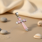 Load image into Gallery viewer, 925 Silver Pink Mother of Pearl Cross Pendant | Religious Jewelry
