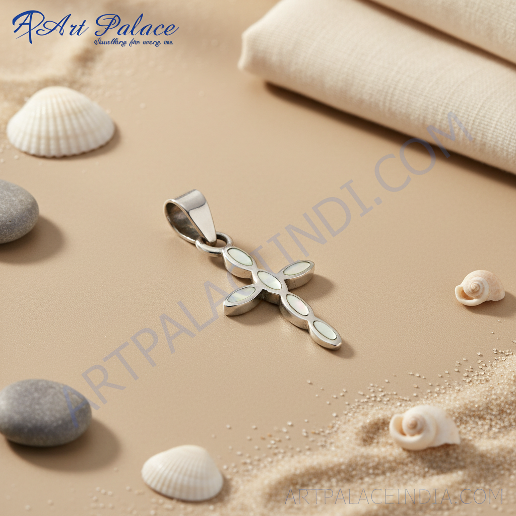 925 Silver Mother of Pearl Cross Pendant | Religious Jewelry