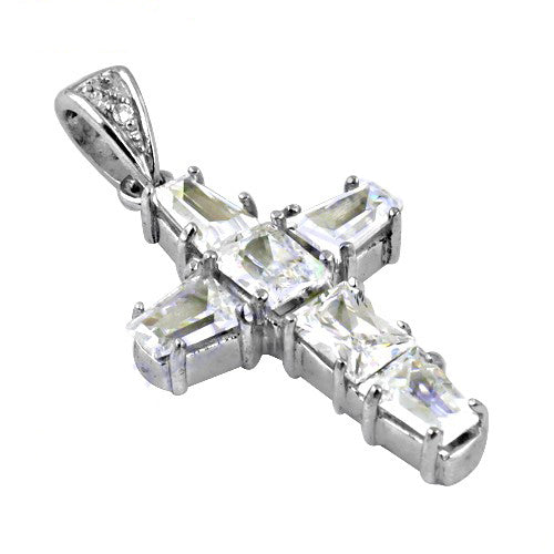 925 Silver Cross Pendant Necklace | Baguette Cut Cubic Zirconia
