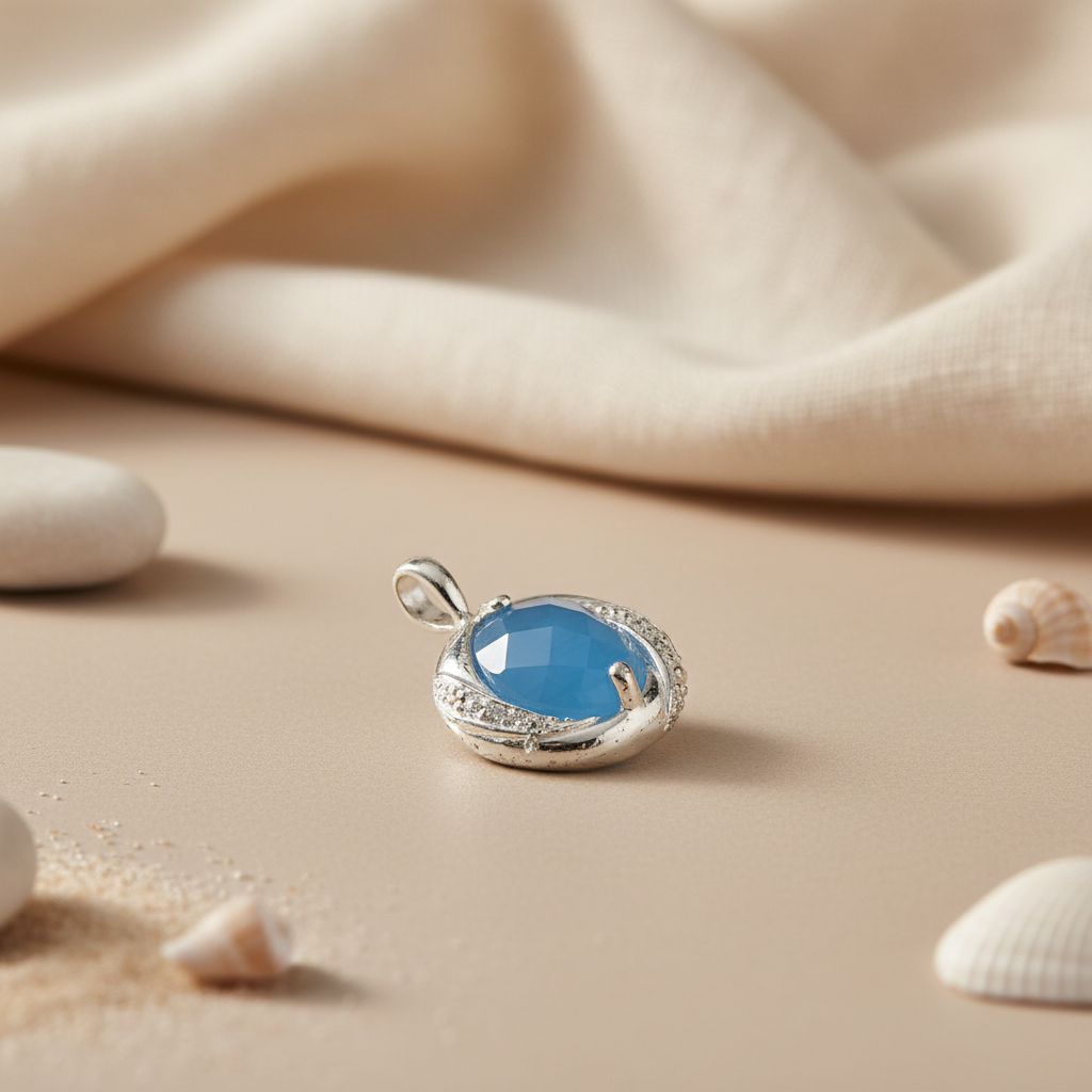 925 Sterling Silver Chalcedony Pendant | Blue Gemstone Jewelry