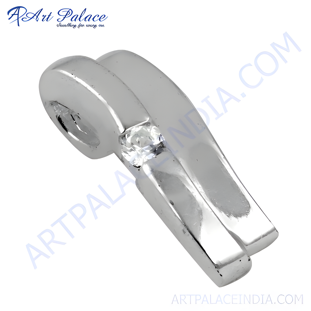 Silver pendant with a sparkling white gemstone set in a minimalist design, perfect for daily wear.