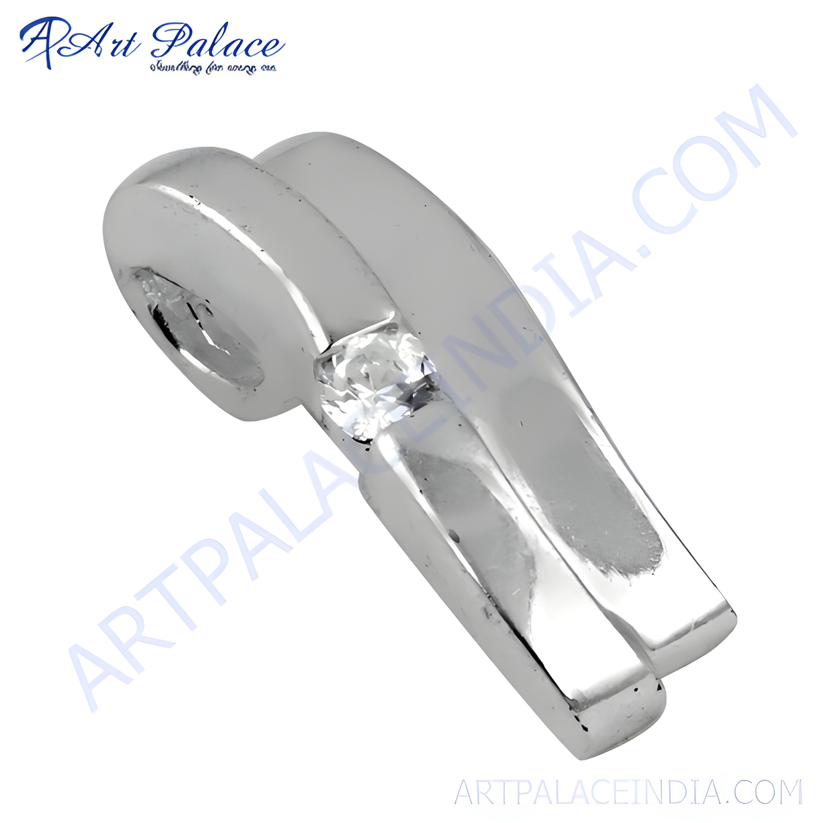 Silver pendant with a sparkling white gemstone set in a minimalist design, perfect for daily wear