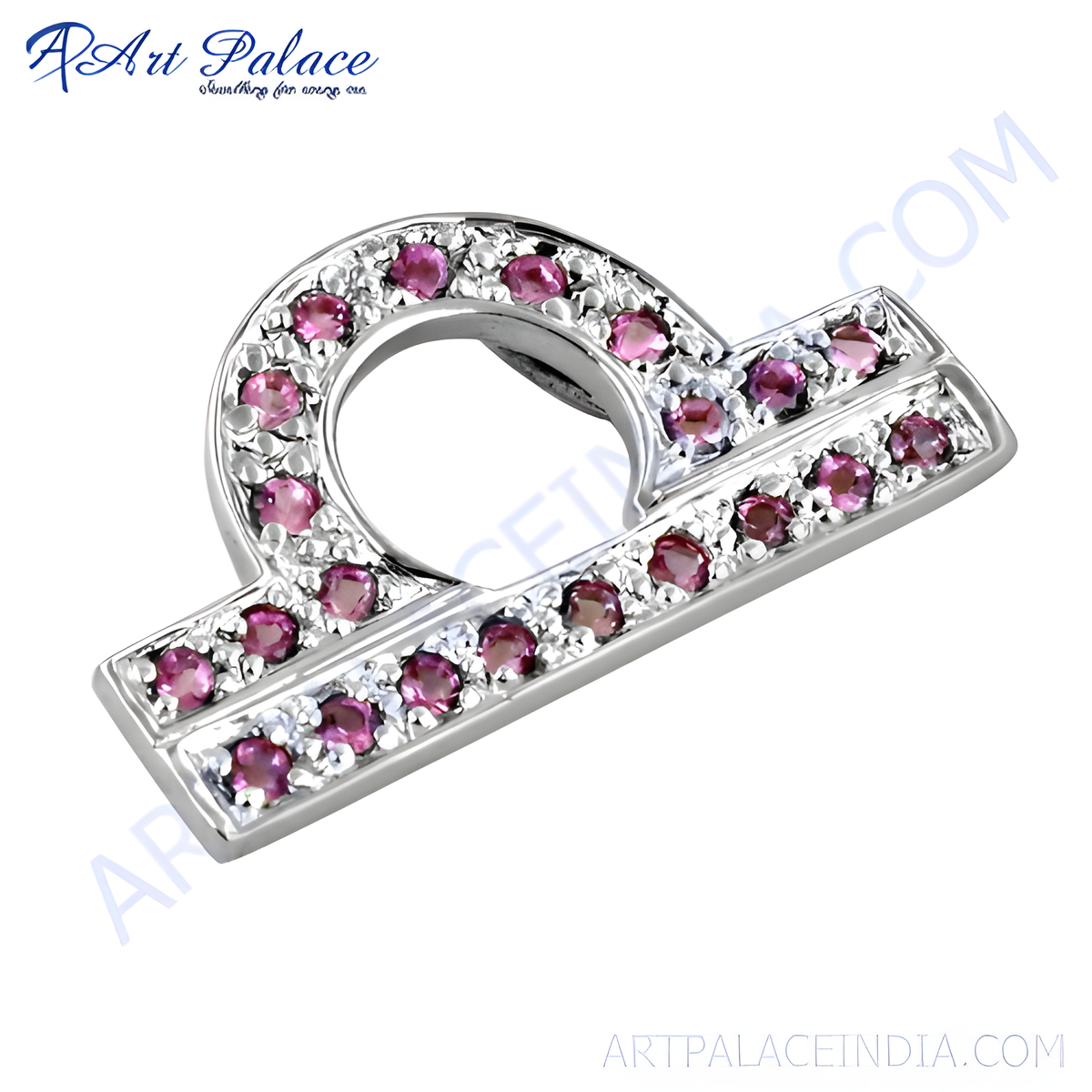 Sterling silver libra pendant with ruby gemstones