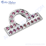 Load image into Gallery viewer, Sterling silver Libra pendant with ruby gemstones. Zodiac sign jewelry for women. Ruby pendant necklace.
