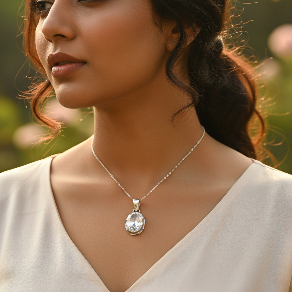 925 Silver Oval Cut CZ Pendant for Women | Elegant Jewelry