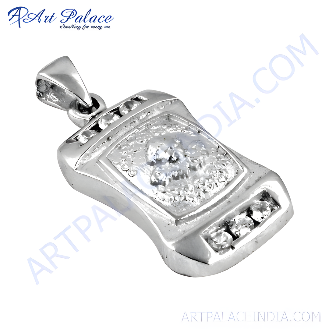 925 sterling silver men's pendant with sparkling cubic zirconia stones