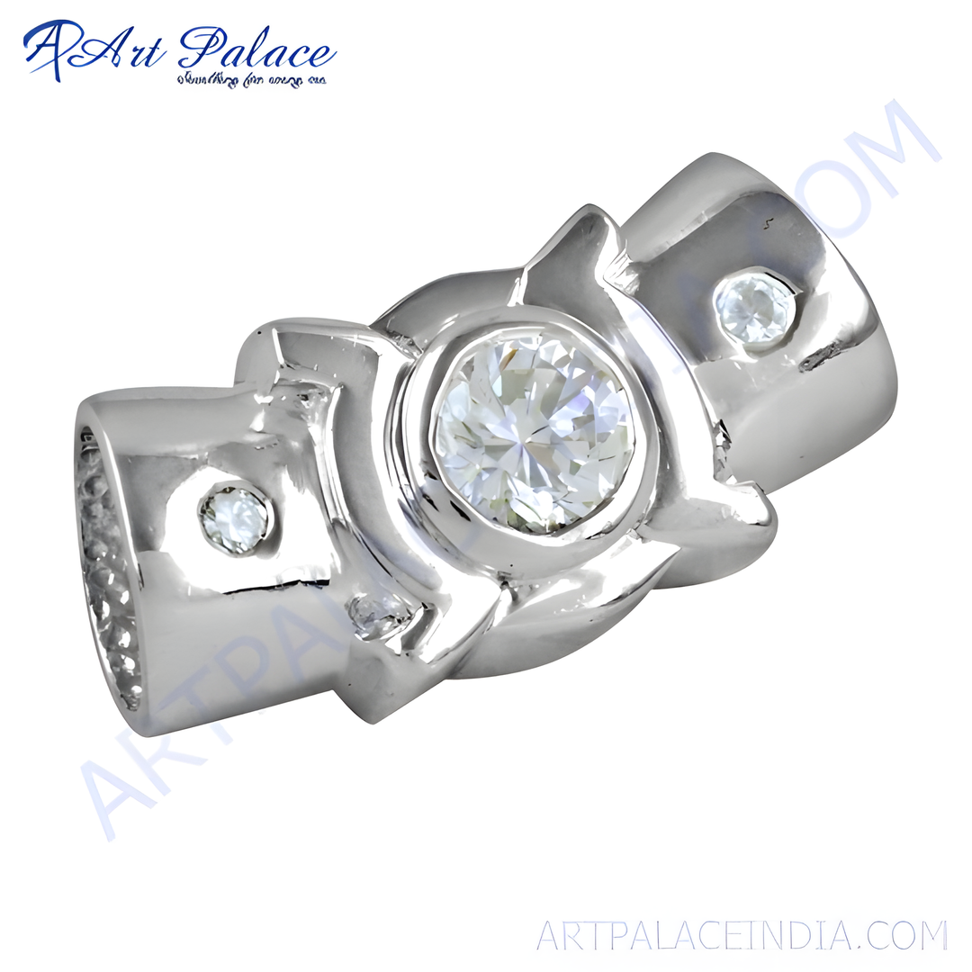 Sterling silver charm bead with clear cubic zirconia stones.