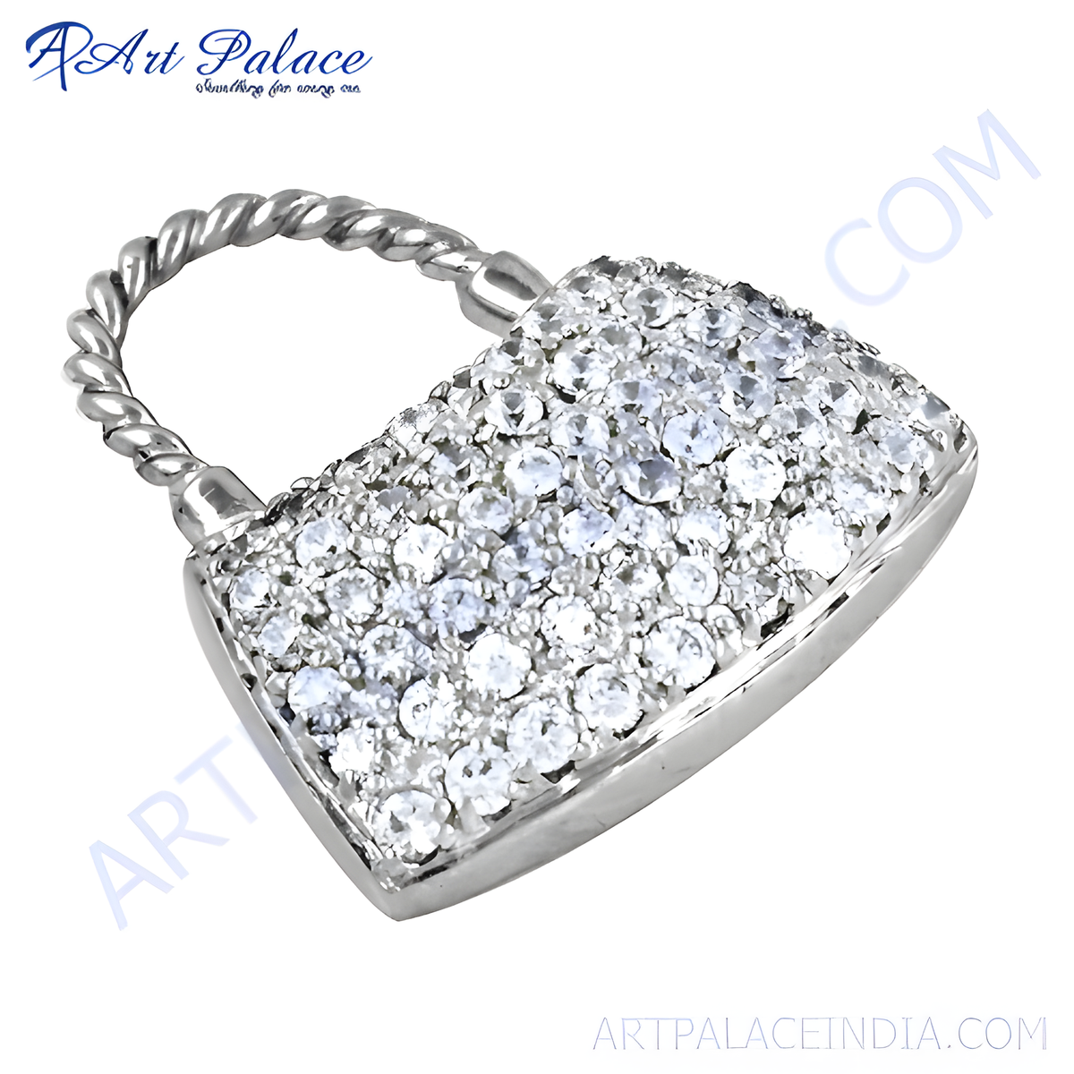 Sterling silver padlock charm pendant with sparkling cubic zirconia stones, perfect for adding elegance to any jewelry collection