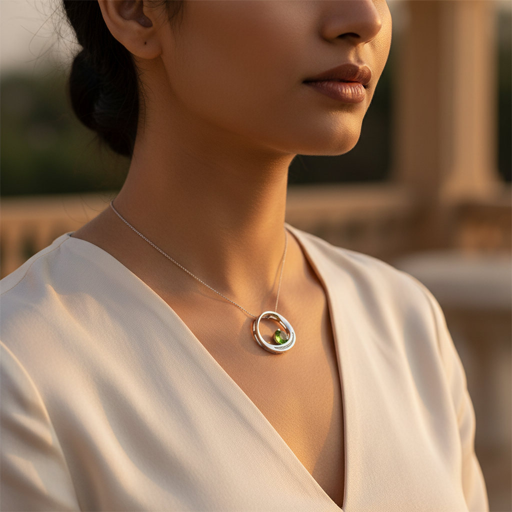 925 Silver Peridot Pendant Necklace | Green Gemstone Jewelry
