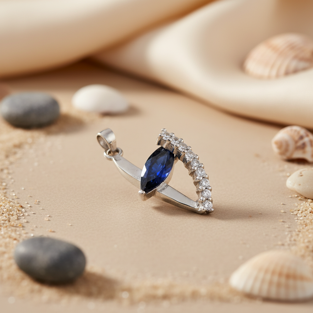 925 Silver Sapphire & Diamond Pendant for Women | Gift Jewelry