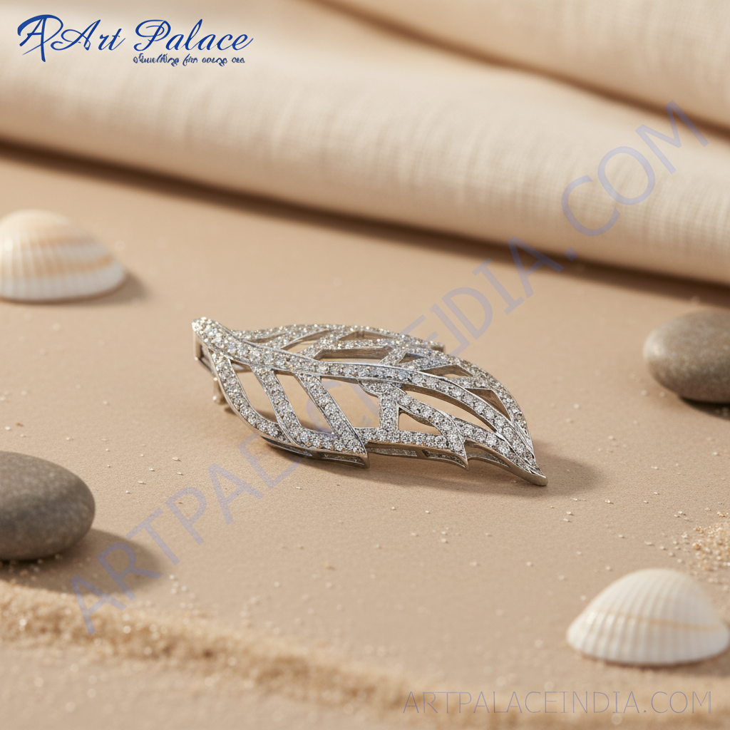 Silver leaf pendant with cubic zirconia | women's jewelry gift