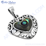 Load image into Gallery viewer, 925 sterling silver abalone heart pendant necklace with iridescent shell
