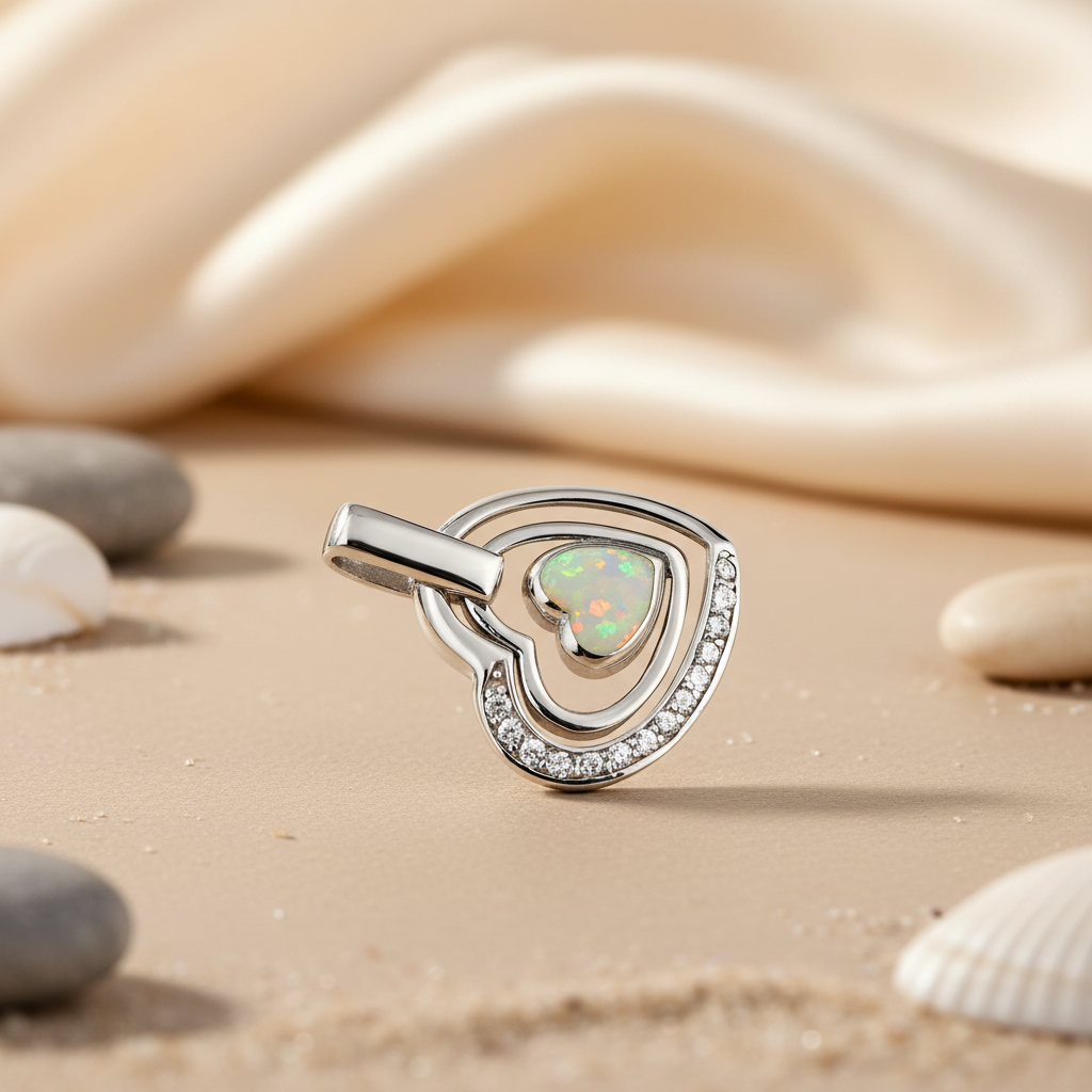 925 Silver Opal Heart Pendant for Women | Gift Jewelry