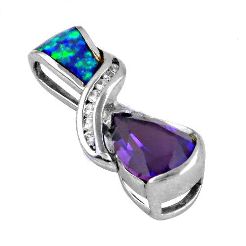 925 Silver Opal & Amethyst Pendant for Women | Gemstone Jewelry