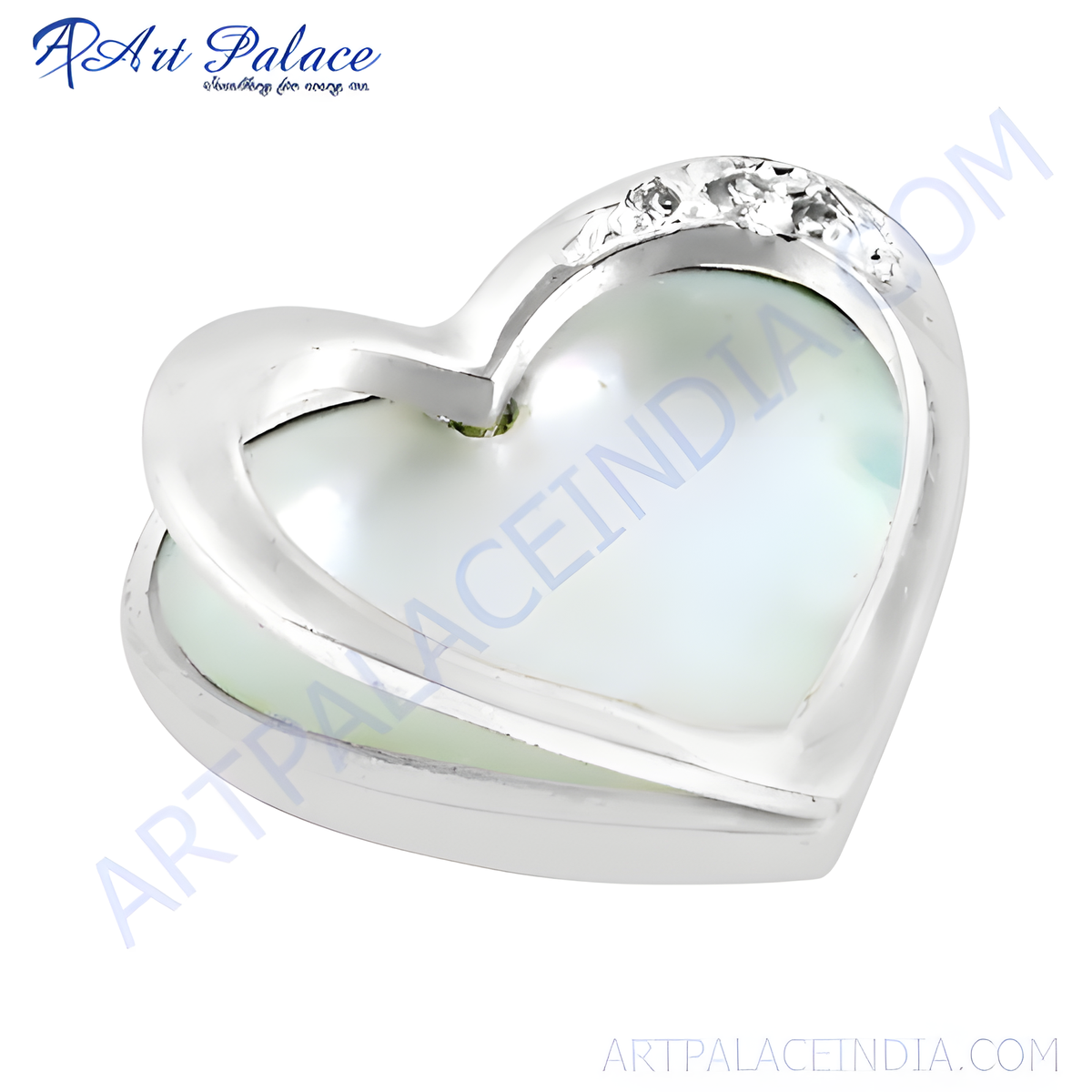 Sterling silver heart pendant necklace with a pearl center and sparkling accents